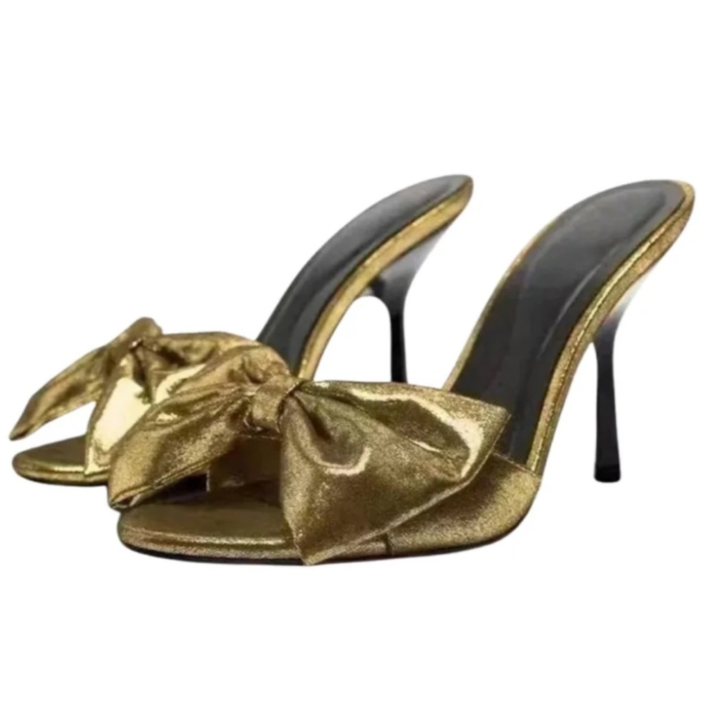 Zara Gold Bow Heeled Mules